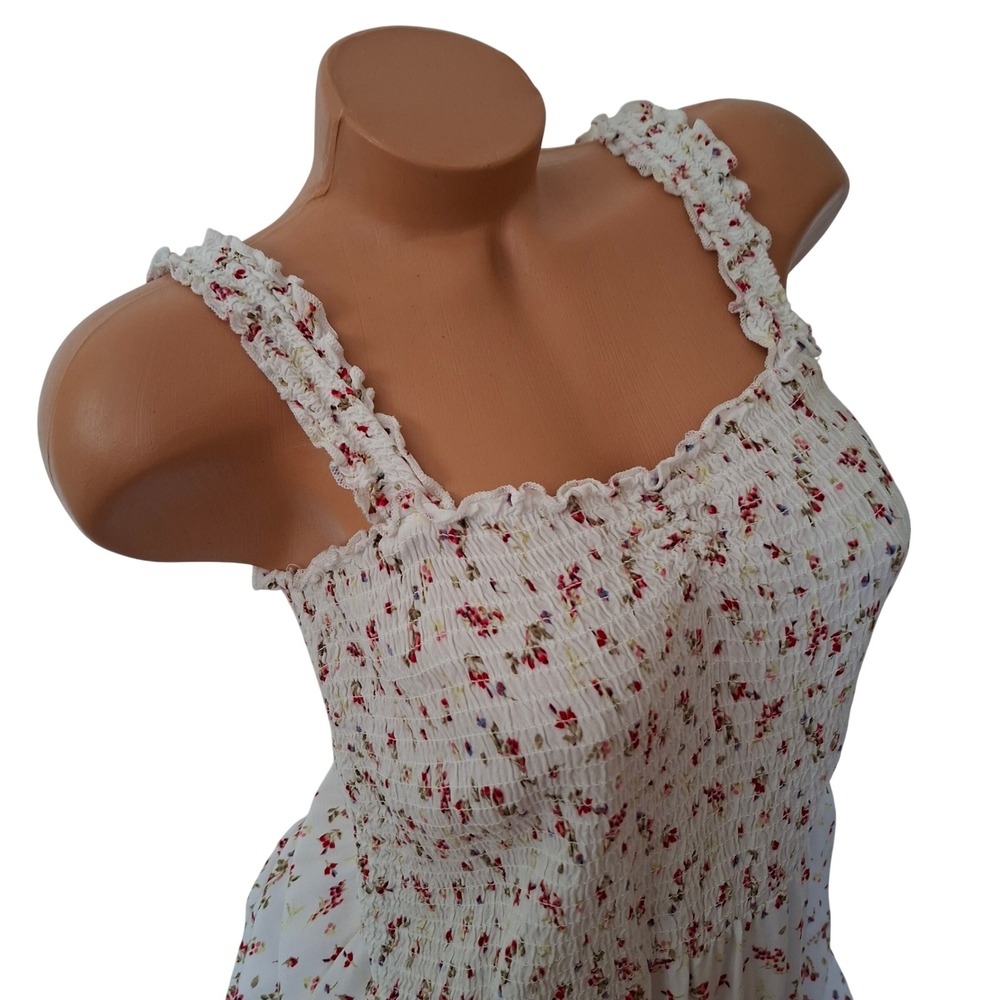 J for Justify Floral Maxi Dress Womens XL White Smocked Bodice Excellent Boho